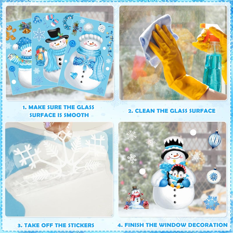 BORAMDO Christmas Window Clings 13 Sheets  Christmas Blue Snowman Snowflake Window Decals Stickers  Removable Christmas Window Decorations for Glass Windows Xmas Holiday Home Office Decor 12 Styles - Image 4