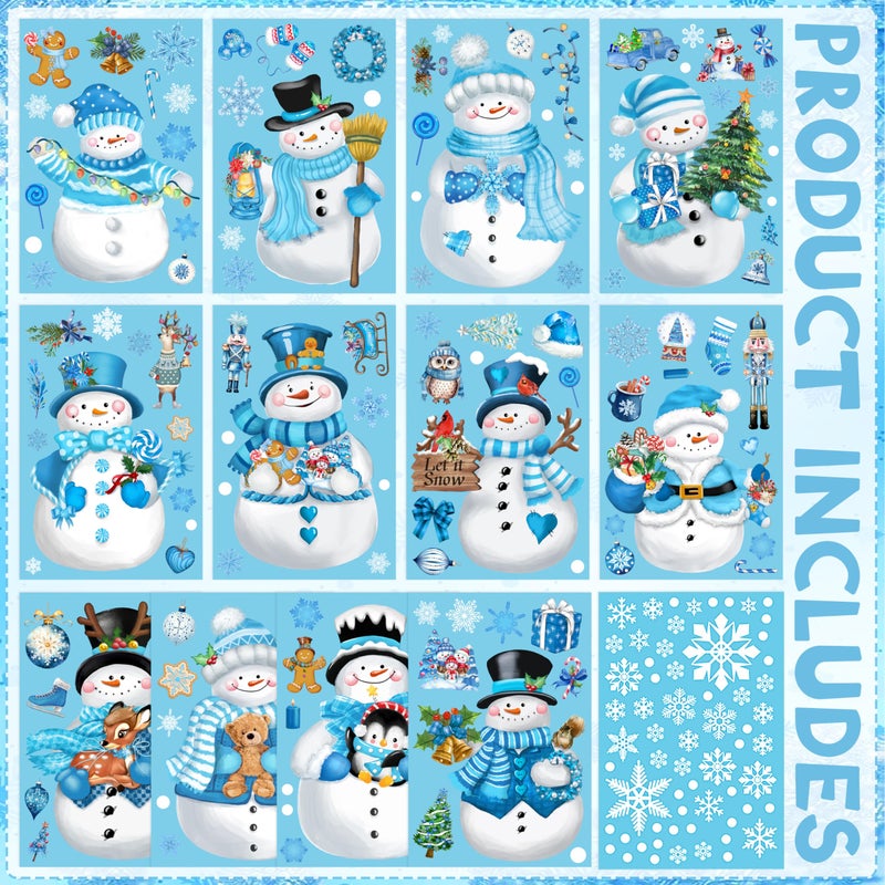 BORAMDO Christmas Window Clings 13 Sheets  Christmas Blue Snowman Snowflake Window Decals Stickers  Removable Christmas Window Decorations for Glass Windows Xmas Holiday Home Office Decor 12 Styles - Image 3