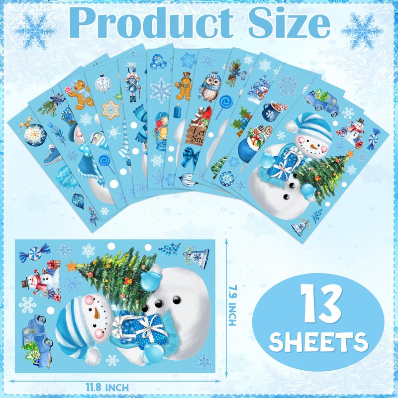 BORAMDO Christmas Window Clings 13 Sheets  Christmas Blue Snowman Snowflake Window Decals Stickers  Removable Christmas Window Decorations for Glass Windows Xmas Holiday Home Office Decor 12 Styles - Image 2