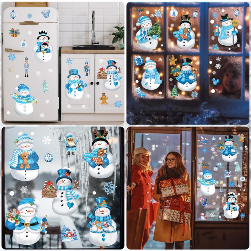 BORAMDO Christmas Window Clings 13 Sheets  Christmas Blue Snowman Snowflake Window Decals Stickers  Removable Christmas Window Decorations for Glass Windows Xmas Holiday Home Office Decor 12 Styles - Image 5