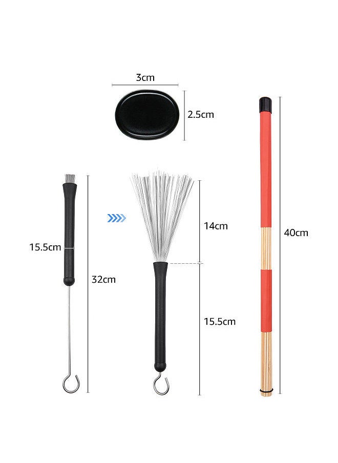 Generic - Drum Sticks Set 1 Pair Retractable Drum Wire Brushes Drum Stick Brush 1 Pair 19-Rod Bamboo Drum Brushes Sticks 1 Pair 5A Classic Maple Wood Drumsticks 12Pcs Mute Pads - Image 1