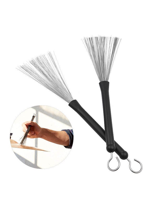 Generic - Drum Sticks Set 1 Pair Retractable Drum Wire Brushes Drum Stick Brush 1 Pair 19-Rod Bamboo Drum Brushes Sticks 1 Pair 5A Classic Maple Wood Drumsticks 12Pcs Mute Pads - Image 1