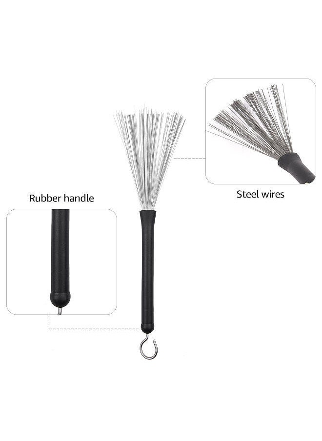 Generic - Drum Sticks Set 1 Pair Retractable Drum Wire Brushes Drum Stick Brush 1 Pair 19-Rod Bamboo Drum Brushes Sticks 1 Pair 5A Classic Maple Wood Drumsticks 12Pcs Mute Pads - Image 1