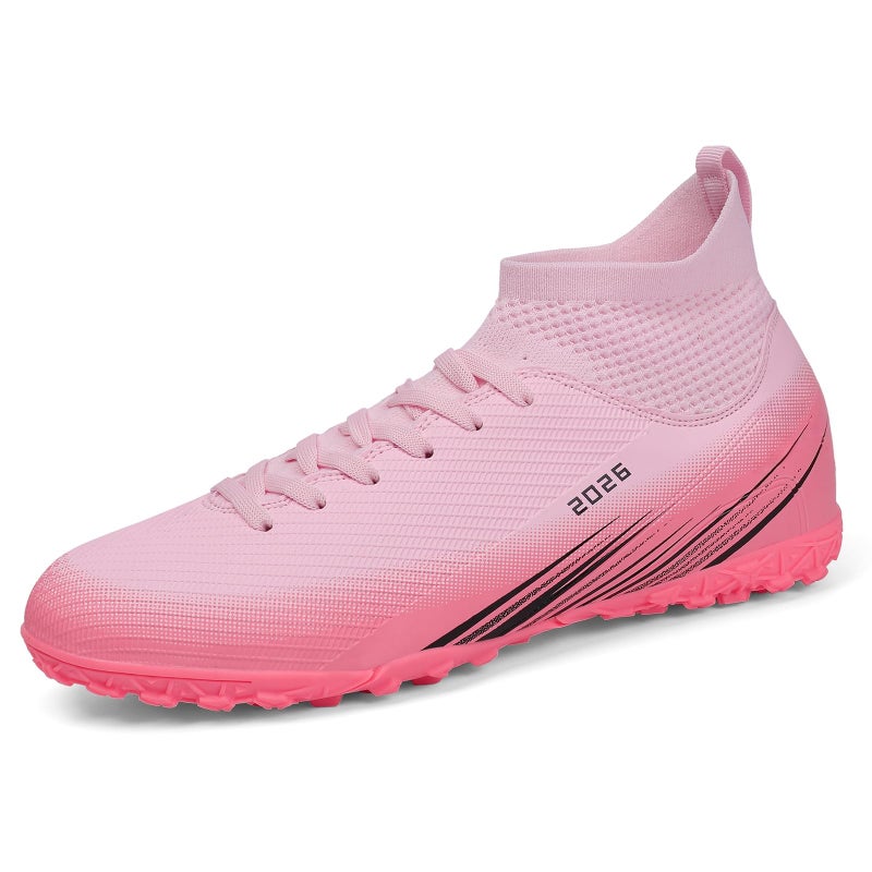 Biayvisas Soccer Cleats for Mens Womens Turf Soccer Shoes Indoor Footall Cleats High Ankle TF AG FG Football Boots Wide Training Sneaker (USW_2501 Fen TF_38) - Image 4