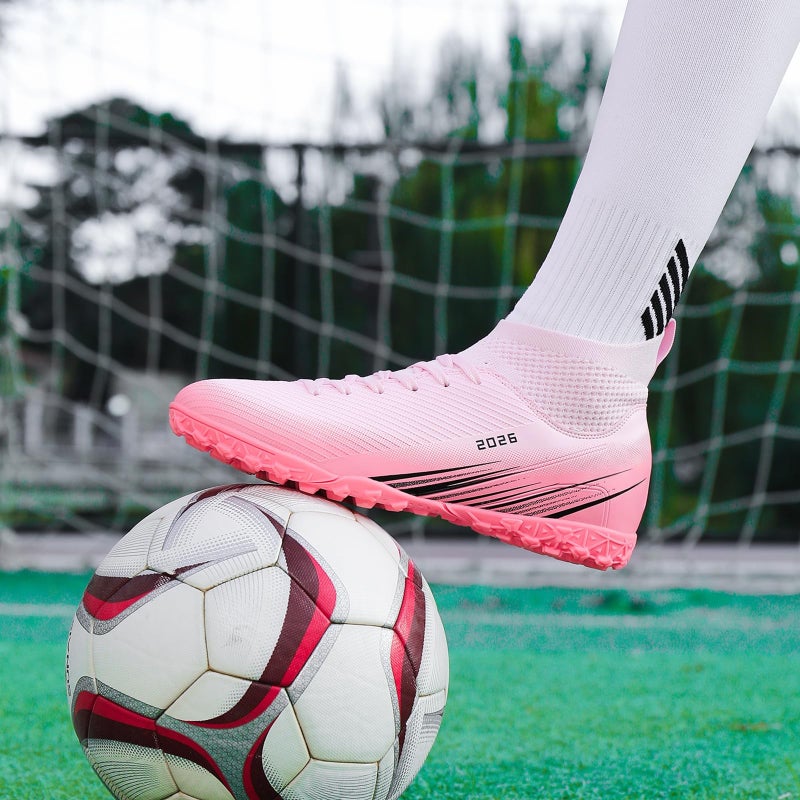 Biayvisas Soccer Cleats for Mens Womens Turf Soccer Shoes Indoor Footall Cleats High Ankle TF AG FG Football Boots Wide Training Sneaker (USW_2501 Fen TF_38) - Image 3
