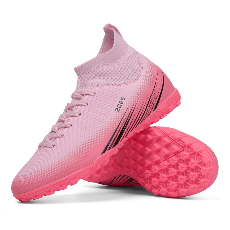 Biayvisas Soccer Cleats for Mens Womens Turf Soccer Shoes Indoor Footall Cleats High Ankle TF AG FG Football Boots Wide Training Sneaker (USW_2501 Fen TF_38) - Image 1