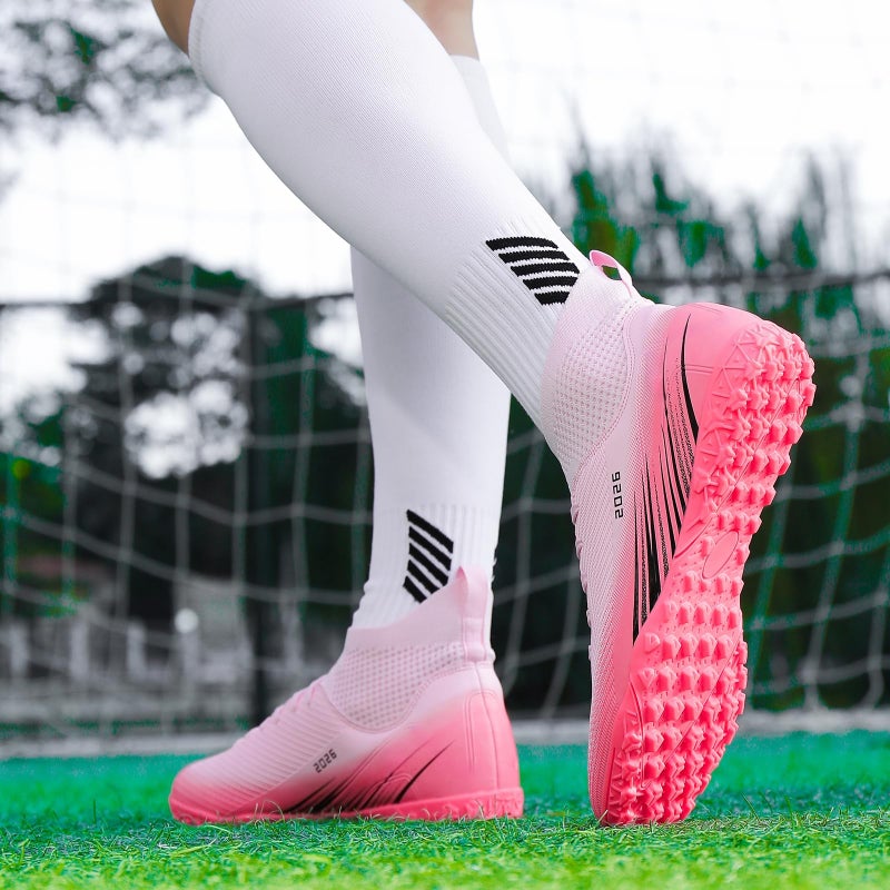 Biayvisas Soccer Cleats for Mens Womens Turf Soccer Shoes Indoor Footall Cleats High Ankle TF AG FG Football Boots Wide Training Sneaker (USW_2501 Fen TF_38) - Image 2