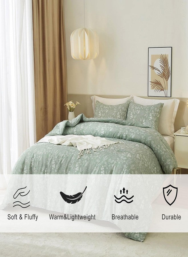 EAVD Queen Comforter Set Sage Green Floral Comforter Set Vintage Soft Microfiber Chic Cute Floral Bedding Comforter with 2 Pillowcases Fresh Reversible Botanical Comforter Set for All-Season - Image 2
