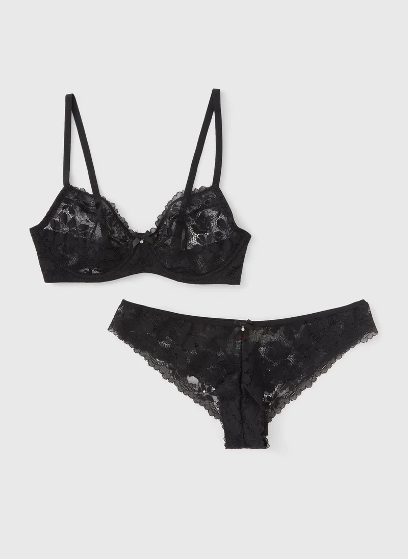 Black Lace Co Ord Bralette & Knicker Set