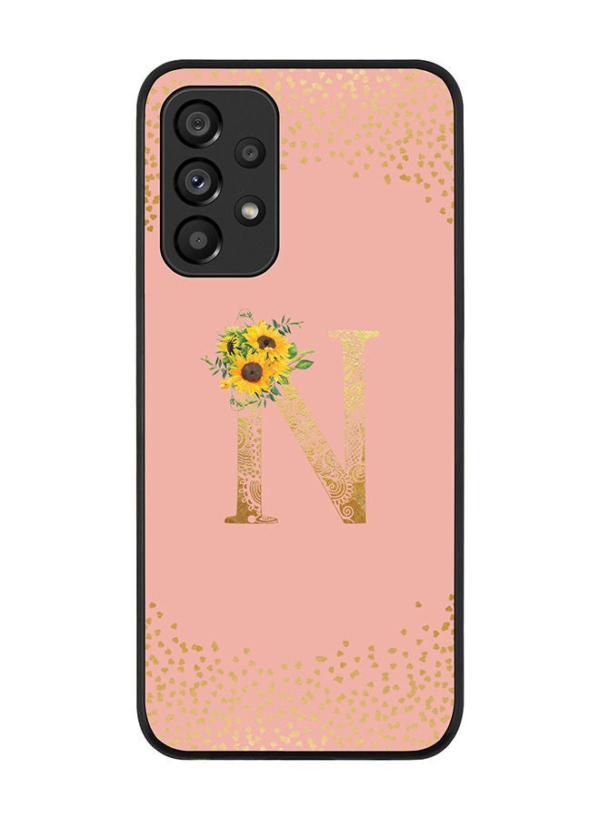 Stylizedd Rugged Black edge case for Samsung Galaxy A33 5G Slim fit Soft Case Flexible Rubber Edges Anti Drop TPU Gel Thin Cover - Custom Monogram Initial Letter Floral Pattern Alphabet - N (Rose Pink ) - Image 1