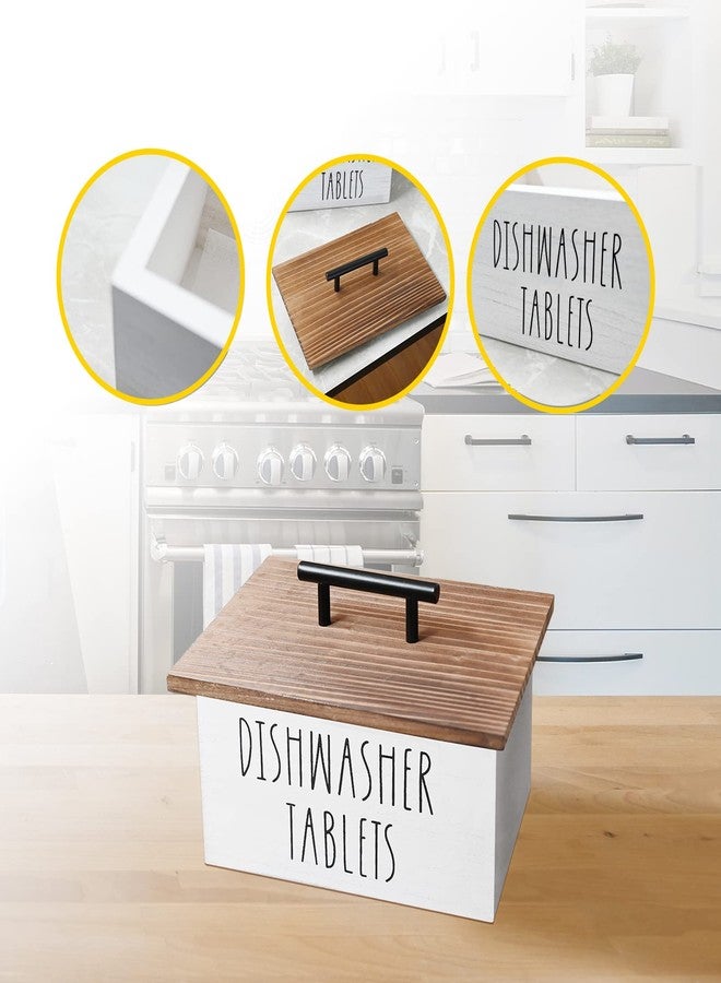 CHONIC Dishwasher Pod Container, Farmhouse Dishwasher Pods Holder, Kitchen Tablet Organizer, Wood Dishwasher Tablet Dispenser Caddy, Rustic Powder Coated Box with Lid - Image 3