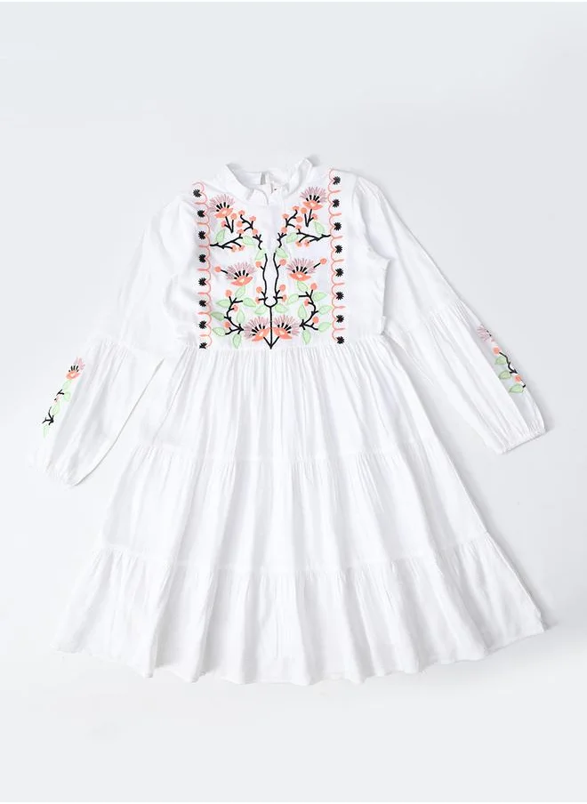 BELLA MODA Bella Moda Embroidered Tiered Knee-Length Dress