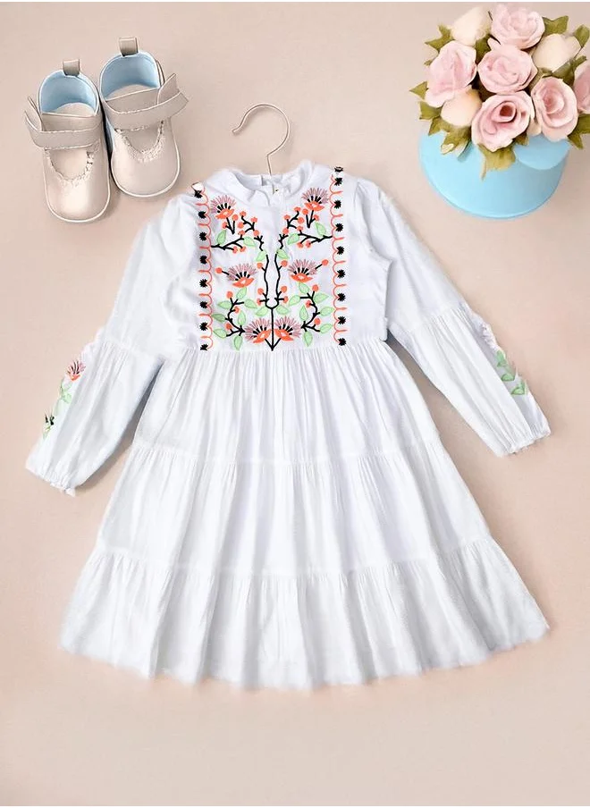 BELLA MODA Bella Moda Embroidered Tiered Knee-Length Dress