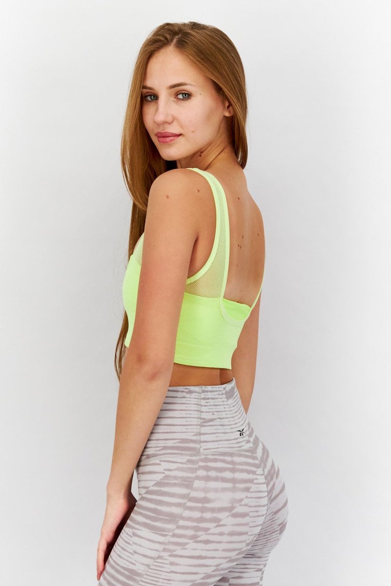 Reebok حمالة صدر رياضية نسائية بدون أكمام من قماش الشبك، أصفر أخضر - Image 3