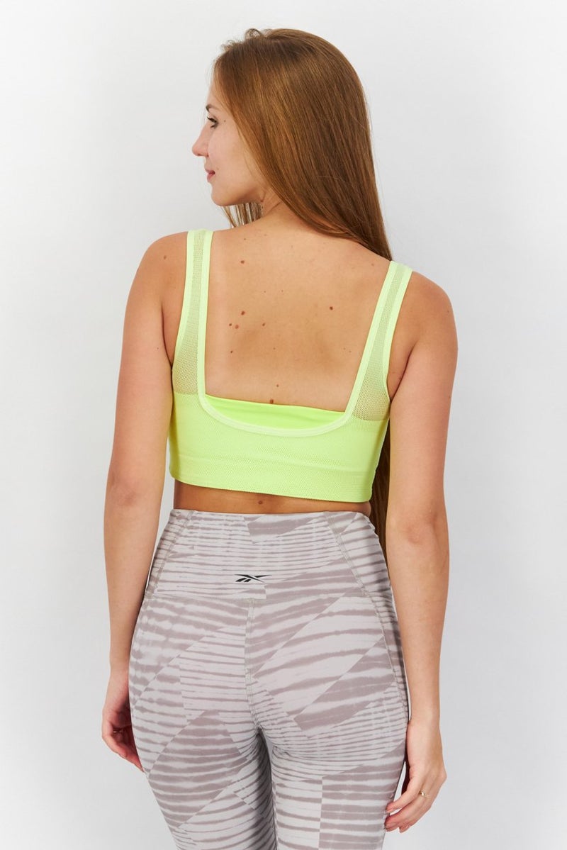 Reebok حمالة صدر رياضية نسائية بدون أكمام من قماش الشبك، أصفر أخضر - Image 2