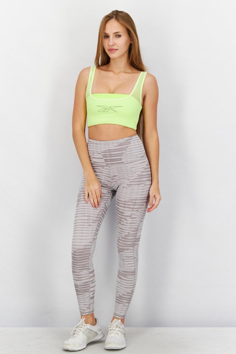 Reebok حمالة صدر رياضية نسائية بدون أكمام من قماش الشبك، أصفر أخضر - Image 4