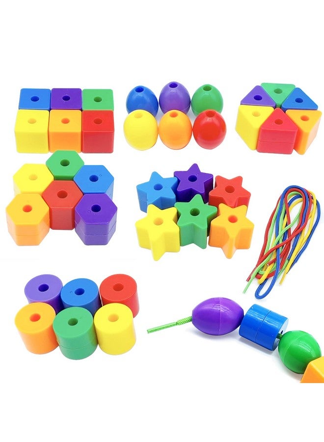 KUTOI Toddler Toys - Big Lacing Beads Set for Fine Motor Skills & Hand-Eye Coordination - 36 Beads & 6 Strings - Color Sorting & Counting Educational Learning Toy Montessori Toys - Image 1