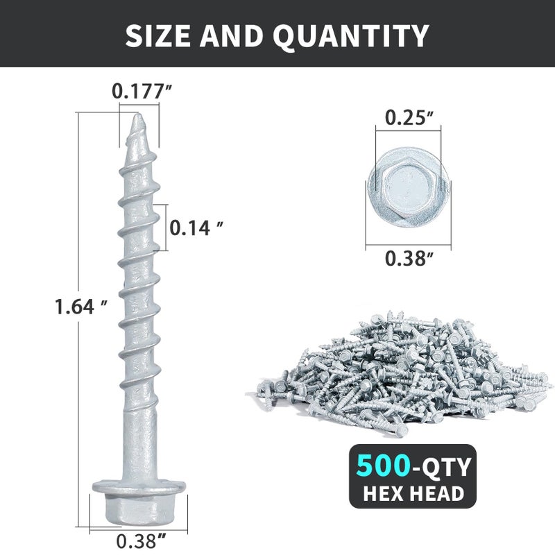 MTZUL SD Connector Screws, #9 x 1-1/2" Heavy Duty Joist Hanger Screws, 1/4" Hex Head, 0.380" Dia, 10D Nail Replacement, Mechanical Galvanized, 1500-Hour Salt Spray Tested, 500 Count - Image 2