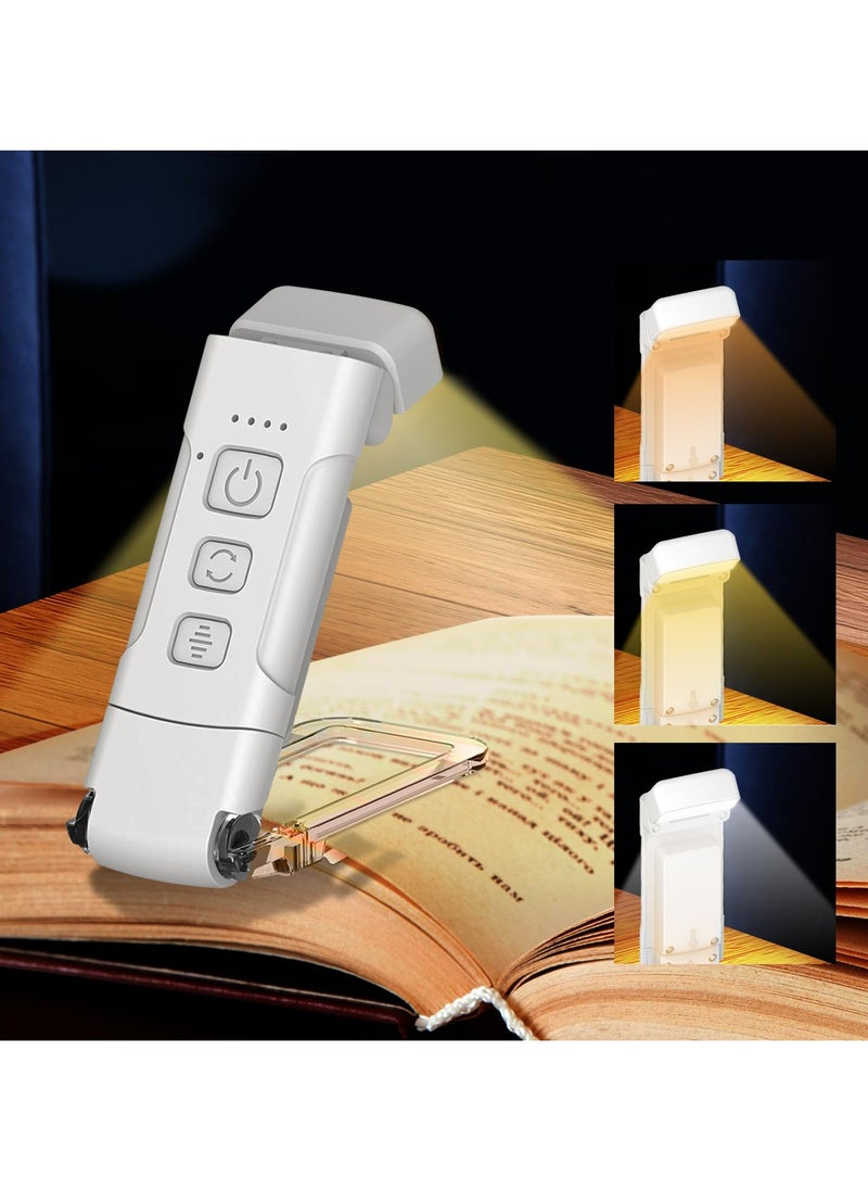 Dominy USB Rechargeable Book Light for Reading in Bed, Book Reading Light with Clip,3 Amber Colors and 5 Adjustable Brightness,Small and Convenient, Eye Protection, for Kids and Book Lovers(White)  - Image 1