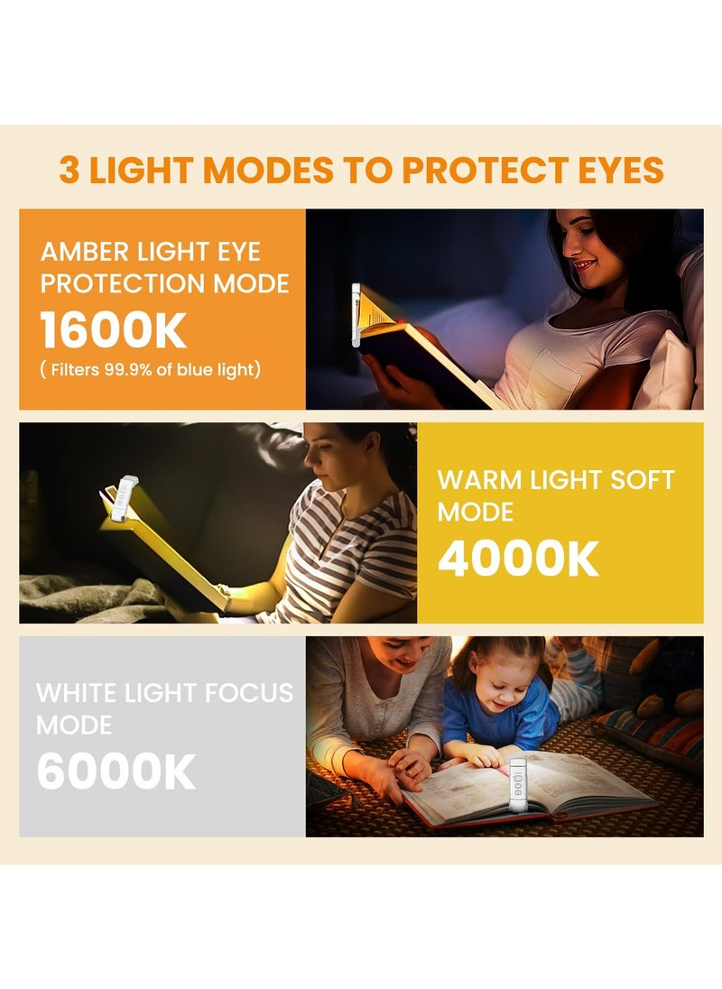 Dominy USB Rechargeable Book Light for Reading in Bed, Book Reading Light with Clip,3 Amber Colors and 5 Adjustable Brightness,Small and Convenient, Eye Protection, for Kids and Book Lovers(White)  - Image 2