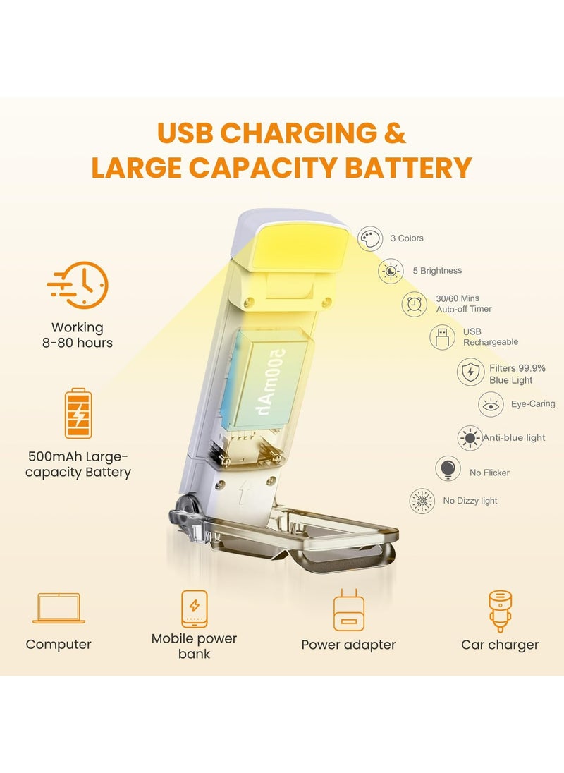 Dominy USB Rechargeable Book Light for Reading in Bed, Book Reading Light with Clip,3 Amber Colors and 5 Adjustable Brightness,Small and Convenient, Eye Protection, for Kids and Book Lovers(White)  - Image 4