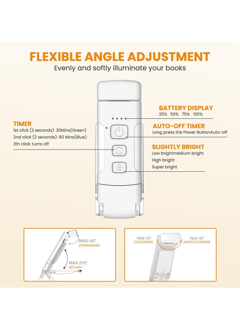 Dominy USB Rechargeable Book Light for Reading in Bed, Book Reading Light with Clip,3 Amber Colors and 5 Adjustable Brightness,Small and Convenient, Eye Protection, for Kids and Book Lovers(White)  - Image 5