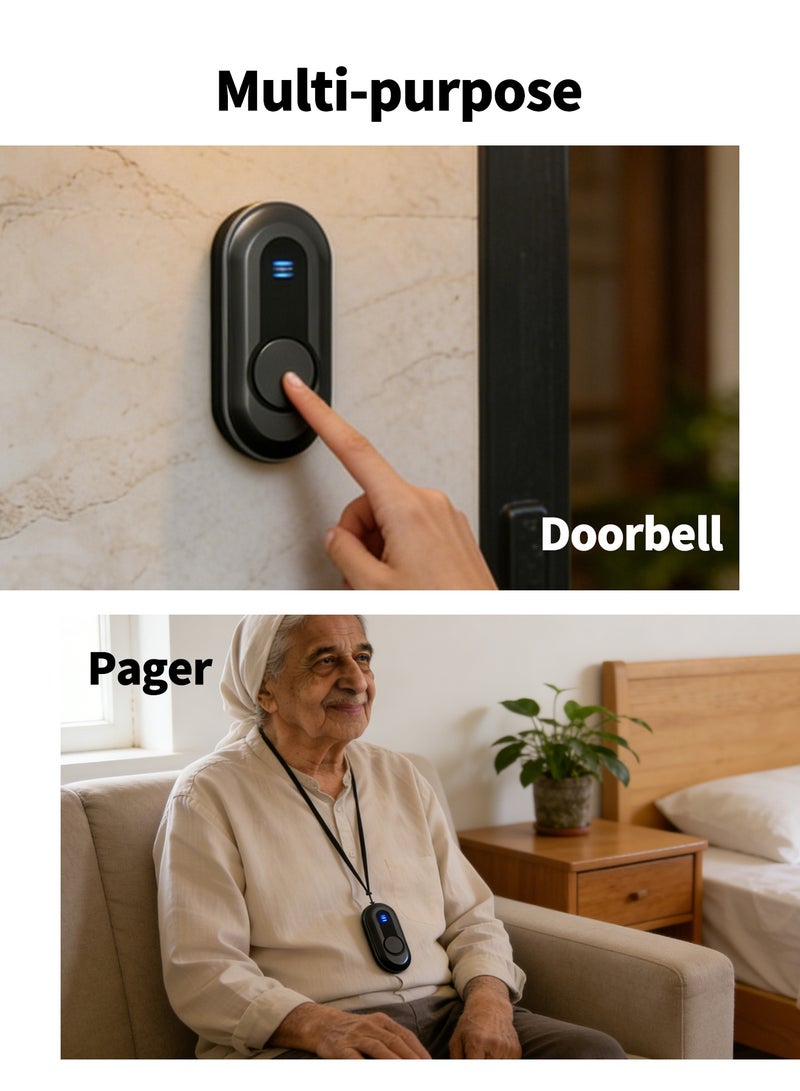 Bcarenest Wireless Waterproof Doorbell Kit with 300m Long-Distance Transmission, 55 Ringtones, 5-Level Volume Control — Suitable as Doorbell or Elderly Pager (1 Button + 2 Receivers) - Image 4