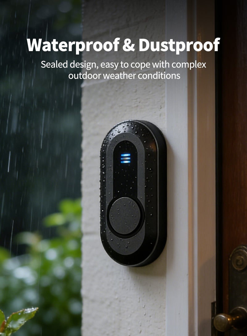 Bcarenest Wireless Waterproof Doorbell Kit with 300m Long-Distance Transmission, 55 Ringtones, 5-Level Volume Control — Suitable as Doorbell or Elderly Pager (1 Button + 2 Receivers) - Image 3