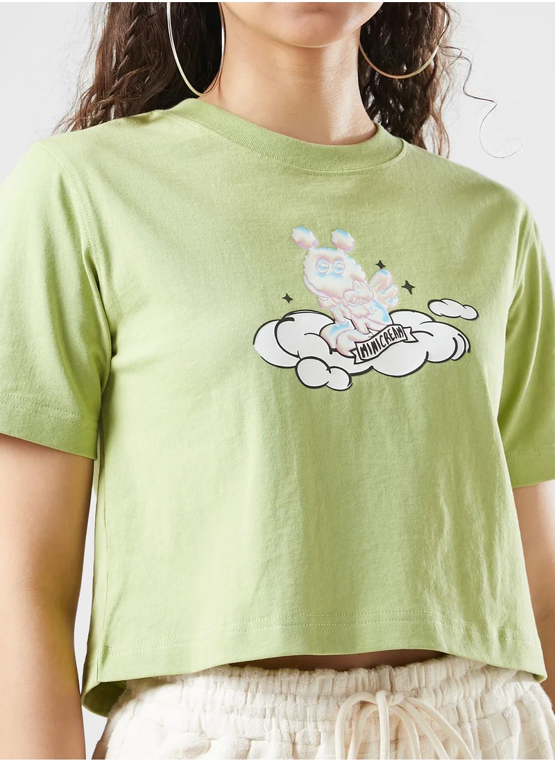 Mini Cream Cartoon In Cloud Graphic Top