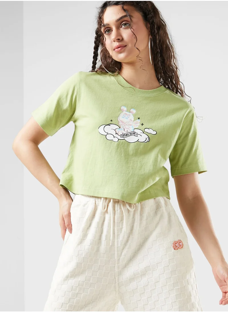 Mini Cream Cartoon In Cloud Graphic Top