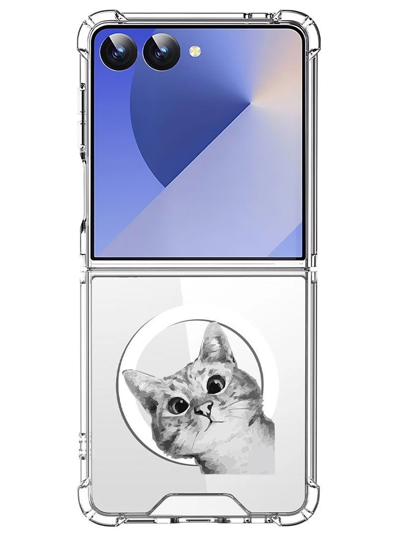 Theodor Magnetic Case for Samsung Galaxy Z Flip 7 Compatible with MagSafe Wireless Charging, Shockproof Phone Bumper Cover Cat Peep - Image 1