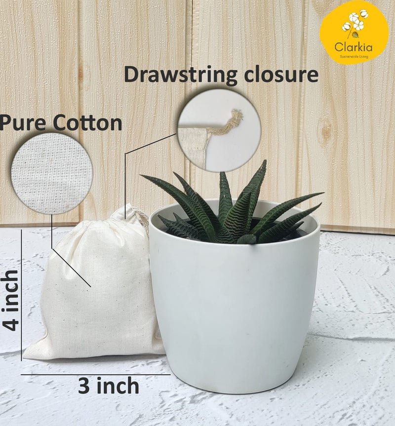 Clarkia 50 Pcs Drawstrings Cotton Bags Muslin Cloth Storage Reusable Pouches for Jewelry Tea Spices Herbs Fruits DIY Wedding Party Gift Bags Craft (3" x 4") - Image 2