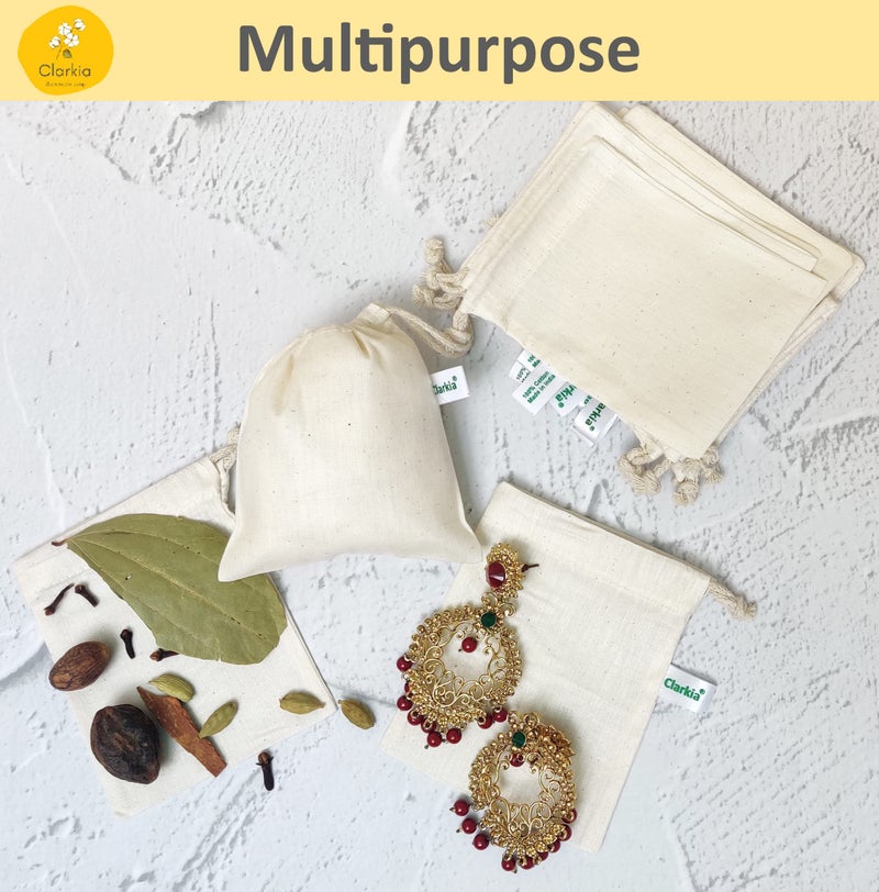 Clarkia 50 Pcs Drawstrings Cotton Bags Muslin Cloth Storage Reusable Pouches for Jewelry Tea Spices Herbs Fruits DIY Wedding Party Gift Bags Craft (3" x 4") - Image 4