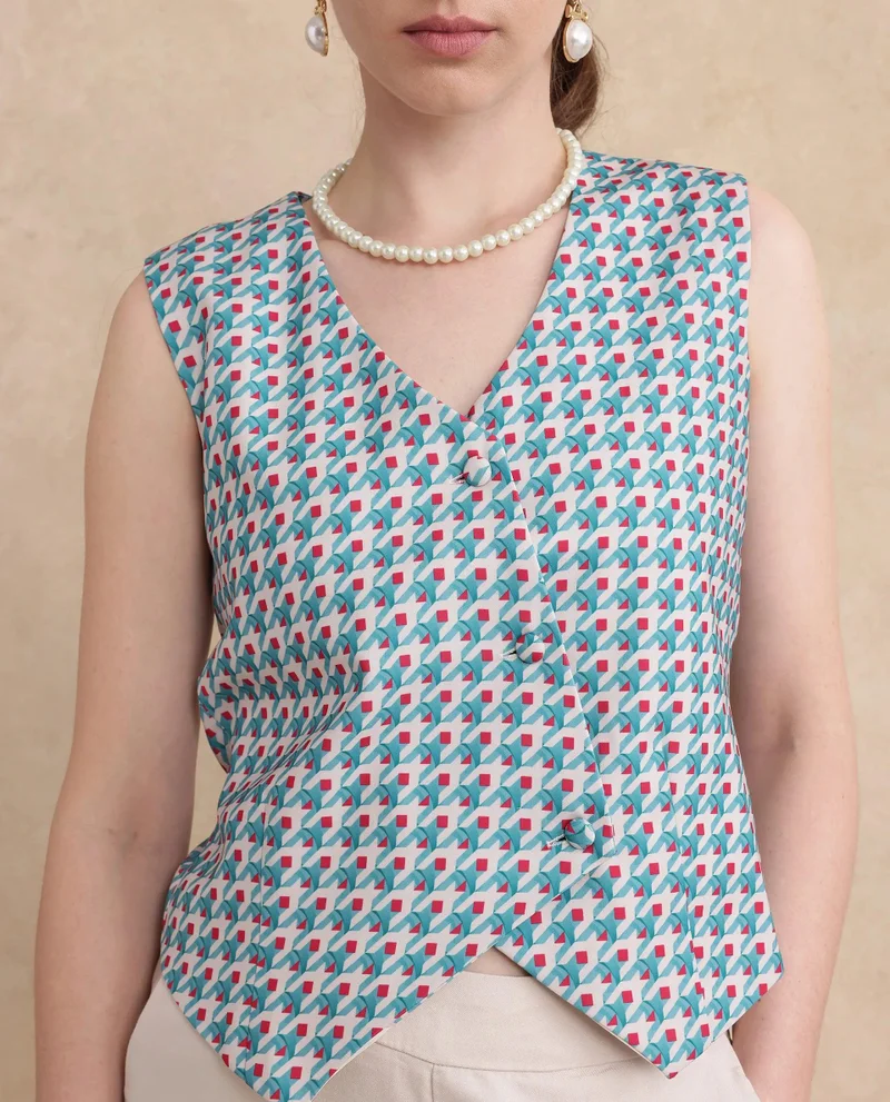 Rareism Women's Sleeveless Houndstooth Top