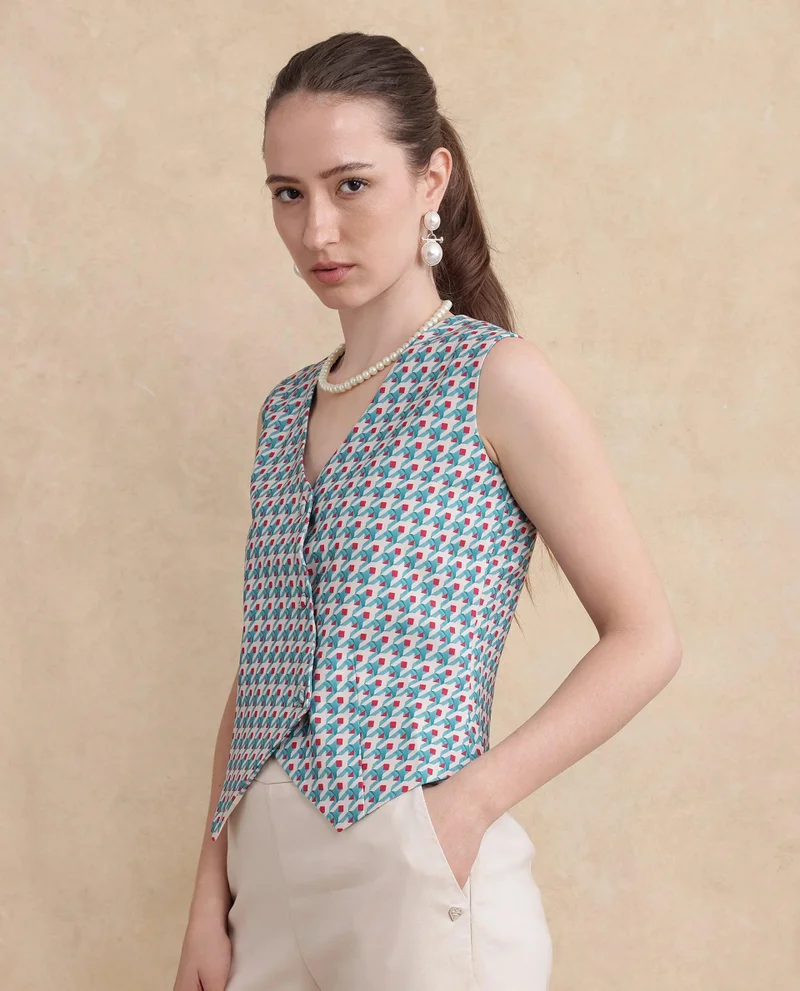 Rareism Women's Sleeveless Houndstooth Top