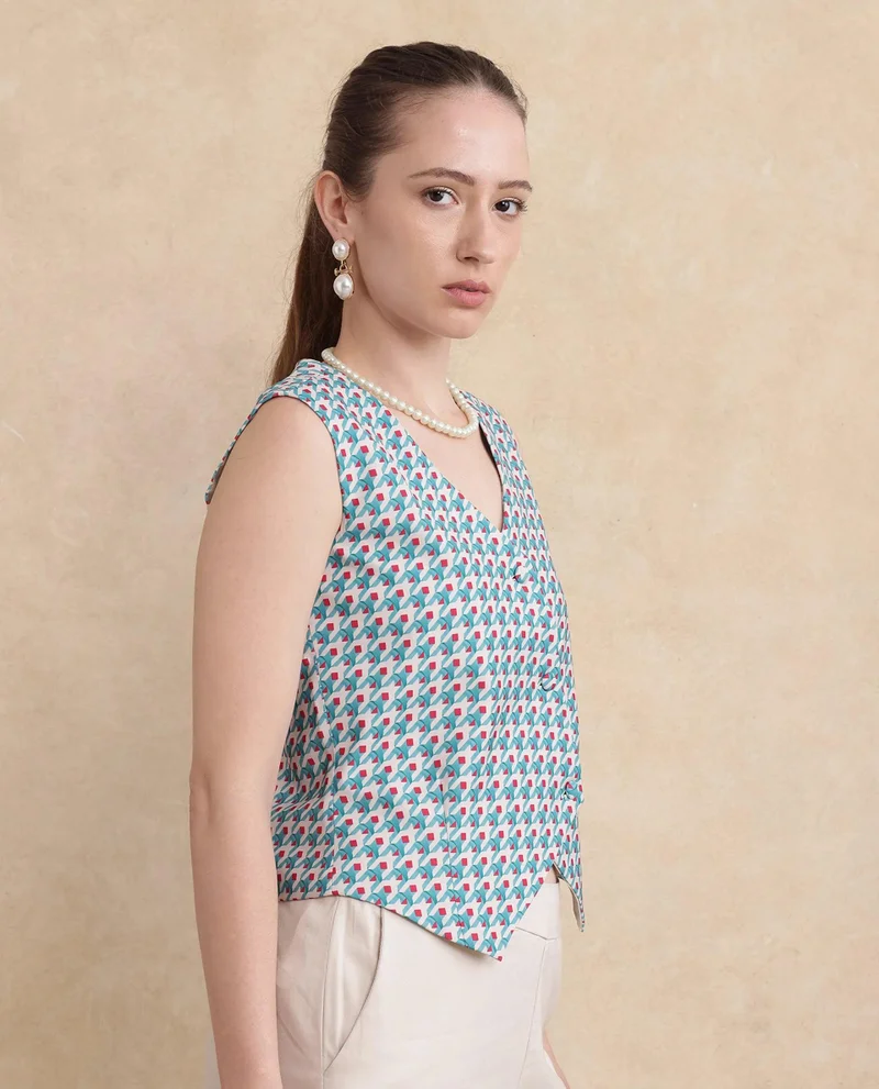 Rareism Women's Sleeveless Houndstooth Top