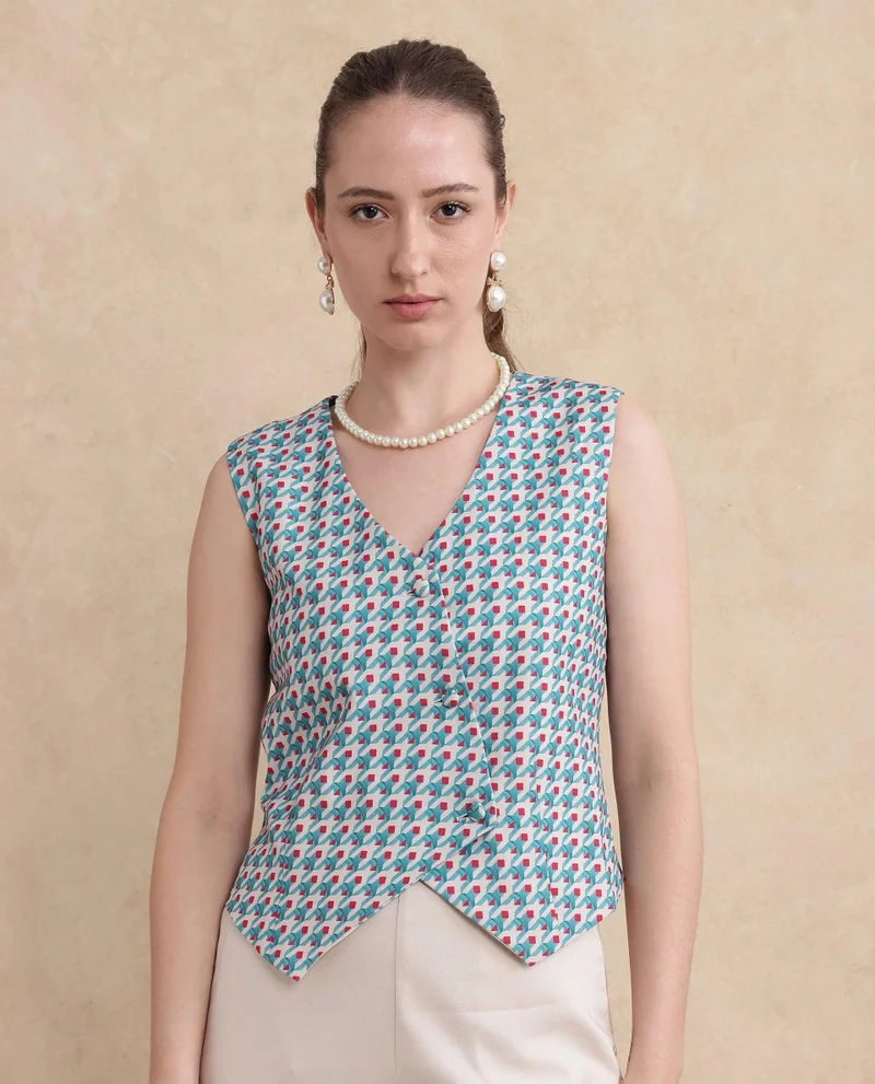 Rareism Women's Sleeveless Houndstooth Top