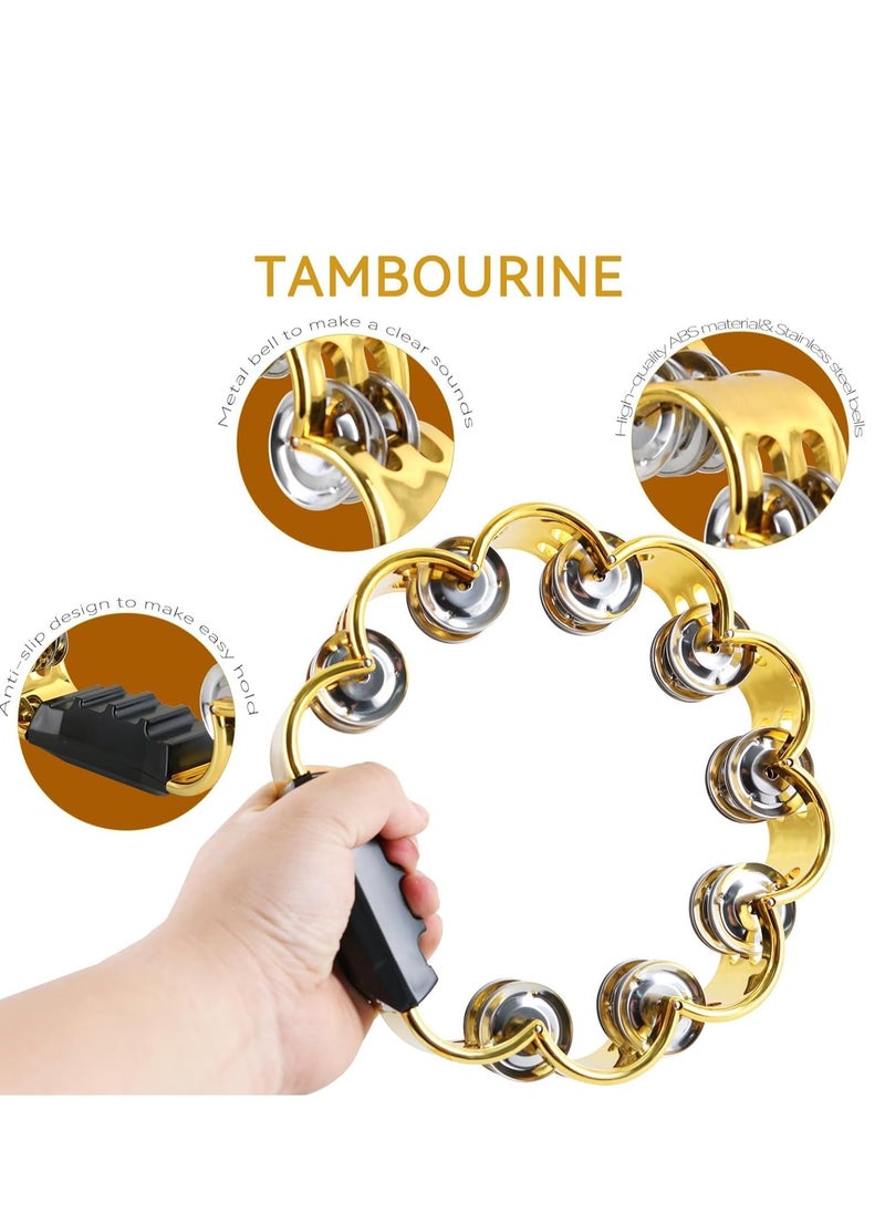 SYOSI Tambourine Metal Jingles Hand Held Percussion Hand Drum Double Row Metal Jingles Hand Bell Performance Level Handheld Percussion Flower Tambourine and Egg Shakers for Kids Adults KTV Party  - Image 3
