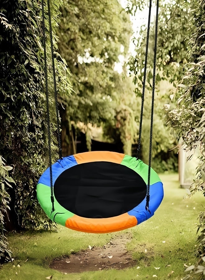 Outdoor Round Nest Swing for Kids & Adults - Colorful Oxford Fabric Tree Swing with Adjustable Ropes & 2 Extra Hanging Straps, Heavy Duty 40" Disc Saucer Swing for Garden, Backyard, Playground (250KG Capacity) - Image 1