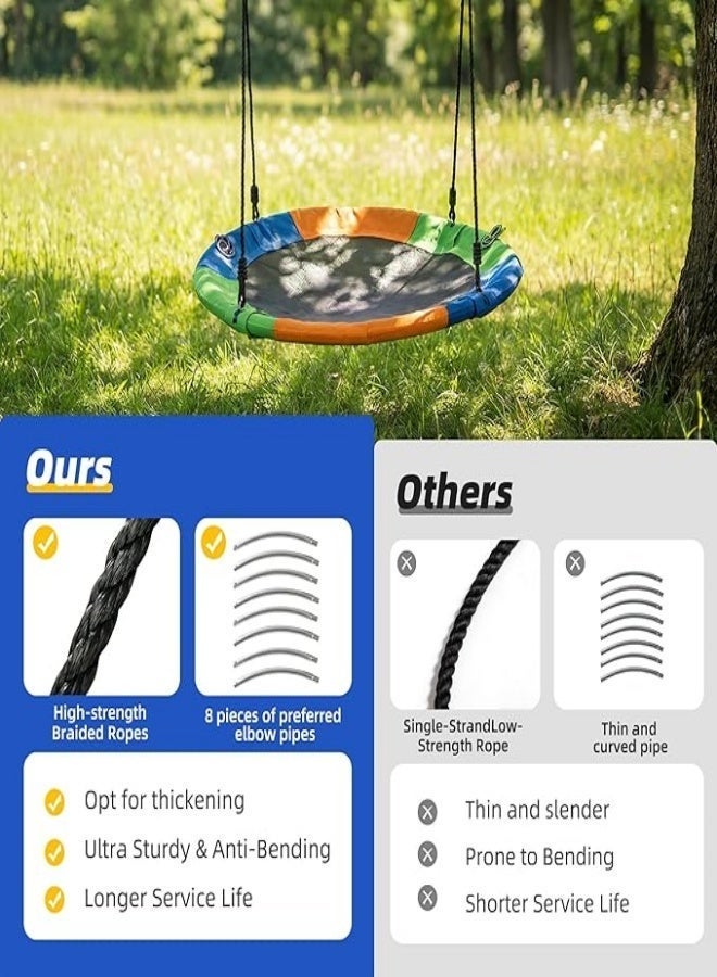 Outdoor Round Nest Swing for Kids & Adults - Colorful Oxford Fabric Tree Swing with Adjustable Ropes & 2 Extra Hanging Straps, Heavy Duty 40" Disc Saucer Swing for Garden, Backyard, Playground (250KG Capacity) - Image 3