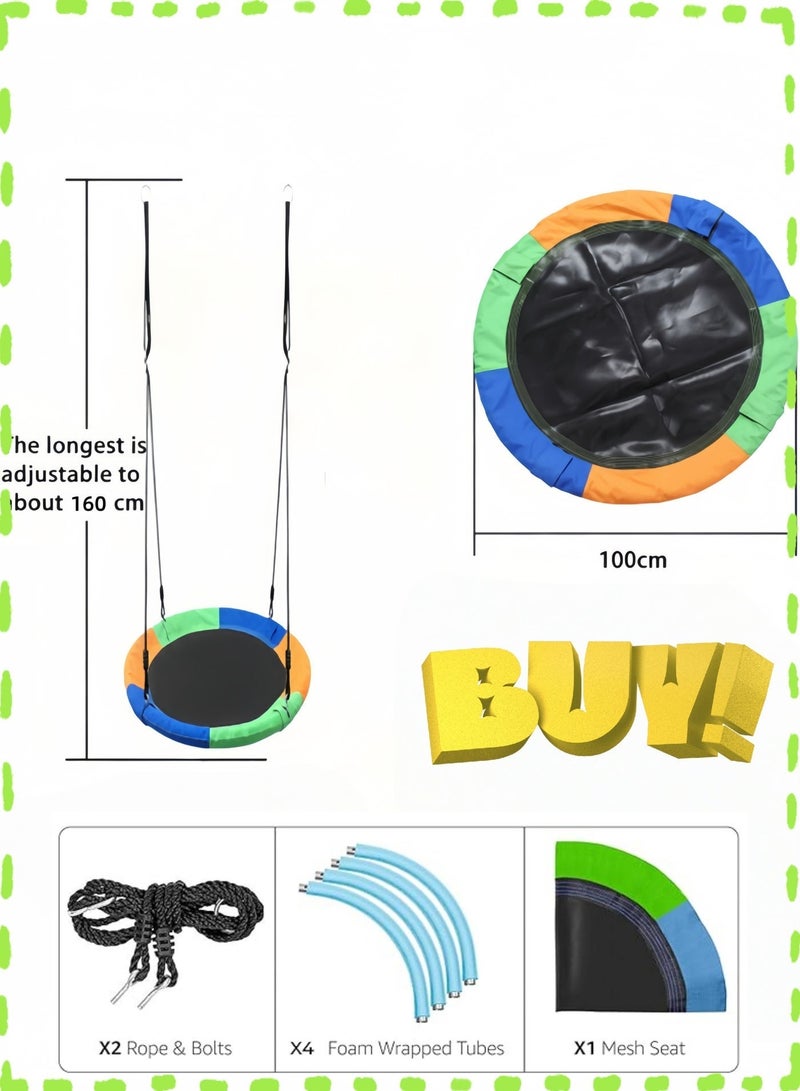 Outdoor Round Nest Swing for Kids & Adults - Colorful Oxford Fabric Tree Swing with Adjustable Ropes & 2 Extra Hanging Straps, Heavy Duty 40" Disc Saucer Swing for Garden, Backyard, Playground (250KG Capacity) - Image 2