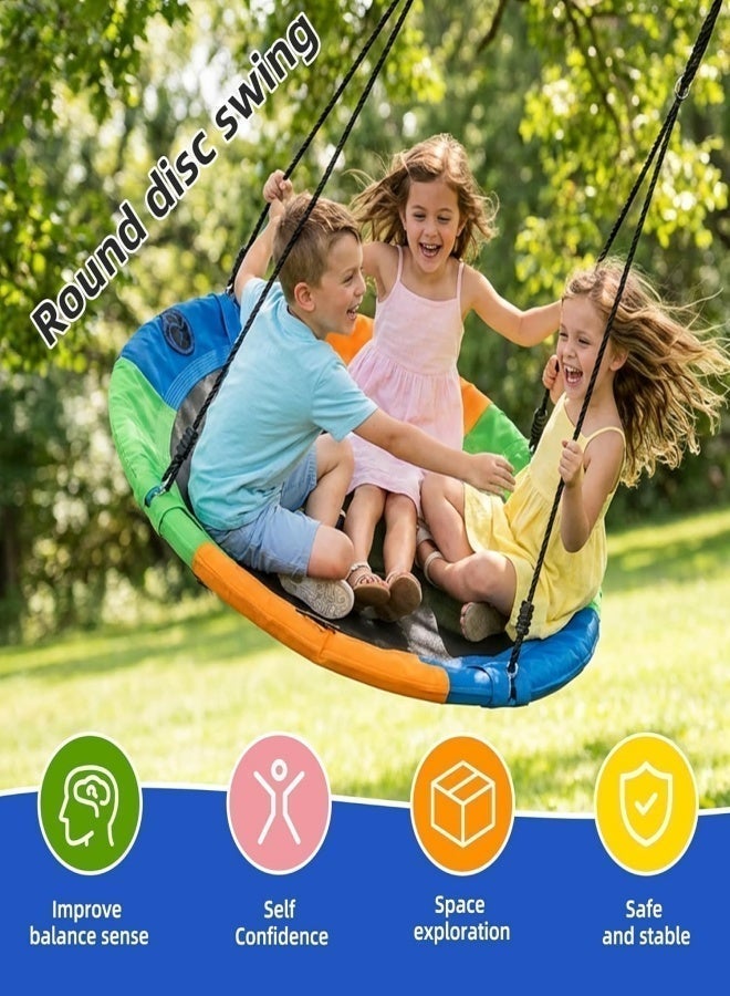Outdoor Round Nest Swing for Kids & Adults - Colorful Oxford Fabric Tree Swing with Adjustable Ropes & 2 Extra Hanging Straps, Heavy Duty 40" Disc Saucer Swing for Garden, Backyard, Playground (250KG Capacity) - Image 2