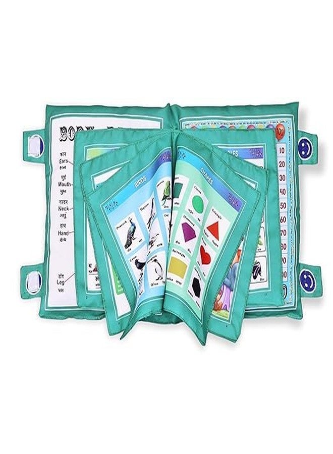 BLACK PANDA Store Kid's Learning Pillow Cum Book with English and Hindi Alphabets, Numbers, Animals Names Learning for Kids Cushion Book (Color White & Sea Green) - Image 4