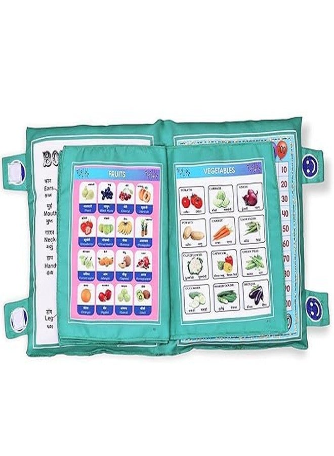 BLACK PANDA Store Kid's Learning Pillow Cum Book with English and Hindi Alphabets, Numbers, Animals Names Learning for Kids Cushion Book (Color White & Sea Green) - Image 2