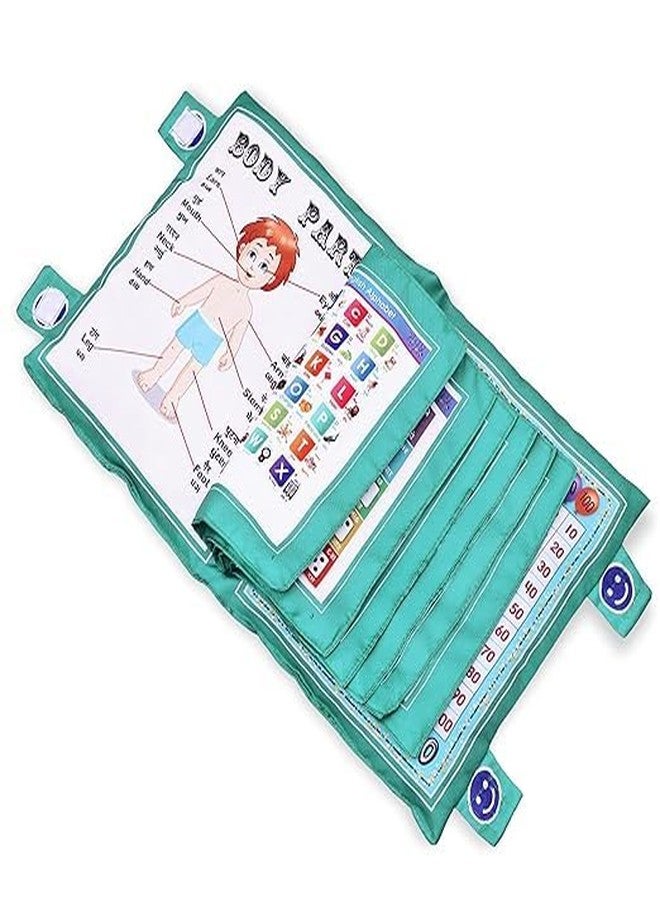 BLACK PANDA Store Kid's Learning Pillow Cum Book with English and Hindi Alphabets, Numbers, Animals Names Learning for Kids Cushion Book (Color White & Sea Green) - Image 3
