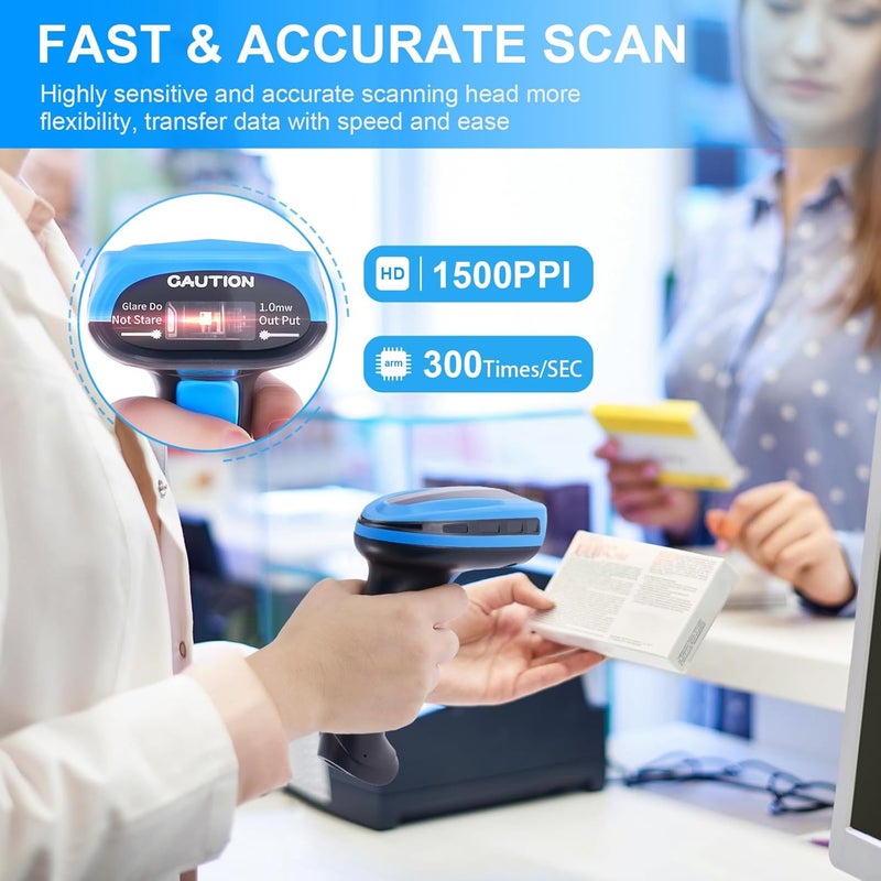 JRHC Barcode Scanner Wireless, Rechargeable 1D Laser Bar Code Scanners, Handheld Barcode Scanner Versatile 2 in 1 2.4Ghz Wireless and USB 2.0 Wired - Image 4