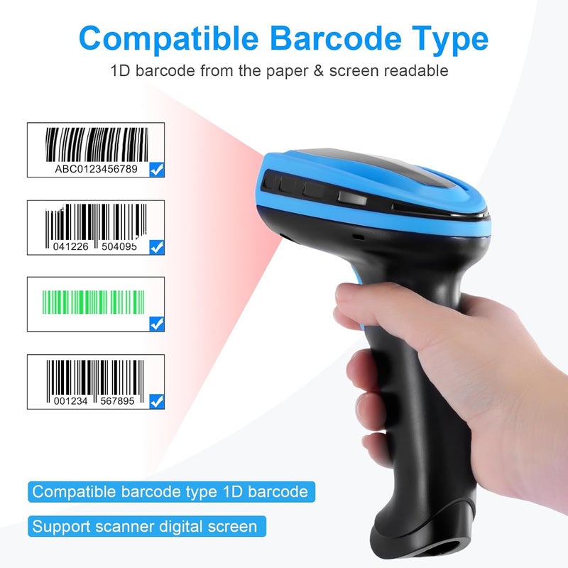 JRHC Barcode Scanner Wireless, Rechargeable 1D Laser Bar Code Scanners, Handheld Barcode Scanner Versatile 2 in 1 2.4Ghz Wireless and USB 2.0 Wired - Image 2