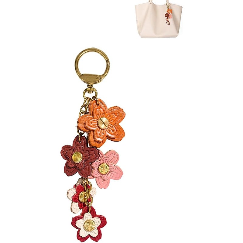 Yzikema Handmade Genuine Leather Flower Keychain-Leather Flower Keychains Boho Accessories for Women Purse Pendant Charms - Image 1