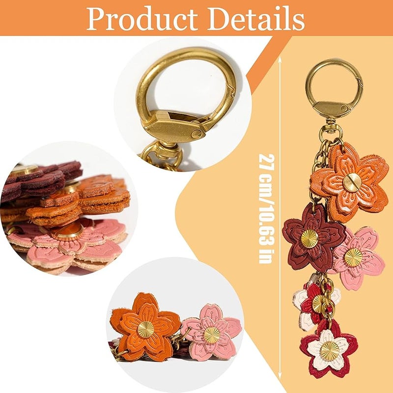 Yzikema Handmade Genuine Leather Flower Keychain-Leather Flower Keychains Boho Accessories for Women Purse Pendant Charms - Image 3