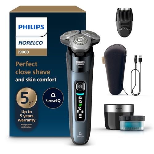 Norelco Philips Norelco Shaver i9000, Wet & Dry Electric Shaver, Taubenblau, SenseIQ Technology, Triple Lift & Cut System, 360 Rotating Dual SteelPrecision Precision Blades, Beard Styler, Model X9001/91 - Image 1